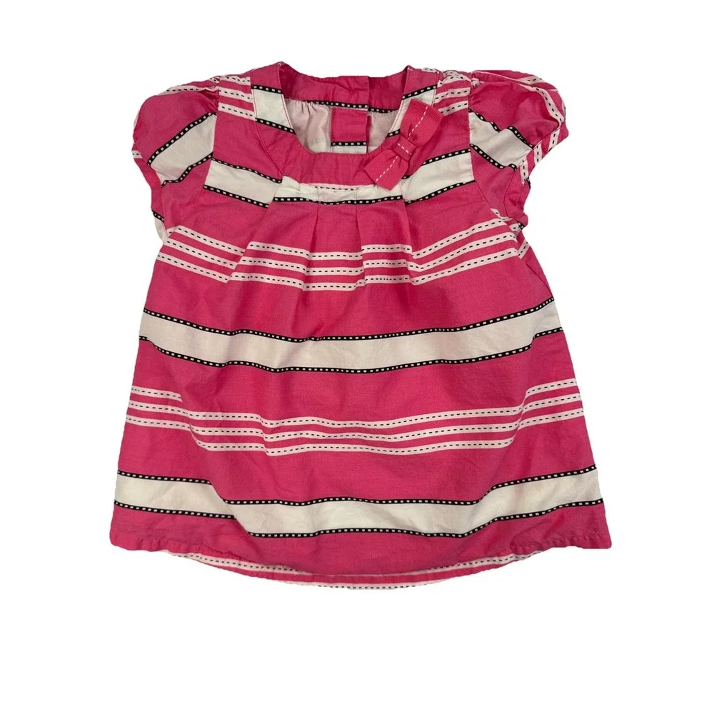 Gymboree Toddler Girle Pink & White Striped Blouse Top With Bow Accent Size 2T